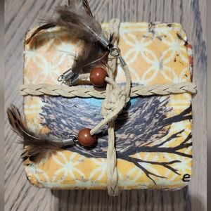 Handcrafted Decorative Box with Feather Accents